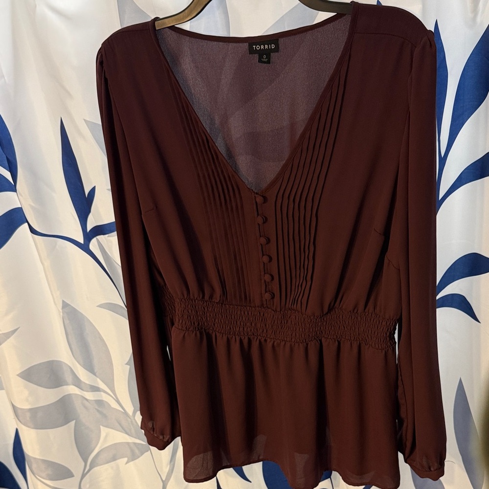 Torrid Deep Burgundy V-Neck Blouse